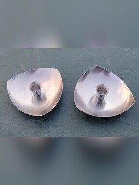 VINTAGE “KH” ~ STAINLESS STEEL TRIANGULAR CANDLE HOLDER ~ Made in HONG KONG MCM